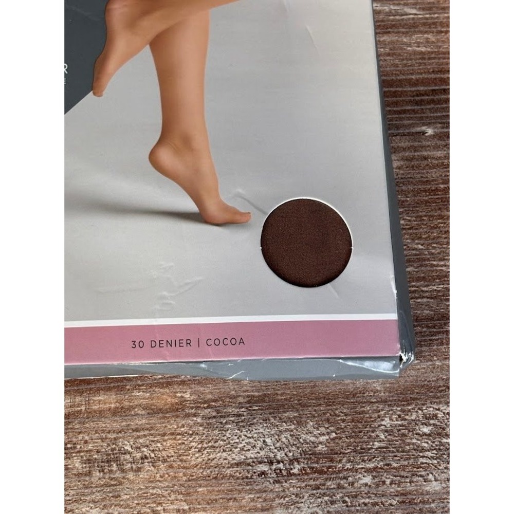 SILK IMPRESSIONS Medium Support Sheer High Waisted Tights Cocoa Size Large 2 Pr - Picture 3 of 5
